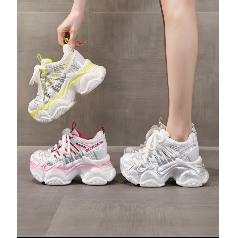 Giày sneaker nữ đế dày chunky tăng chiều cao lưới thoáng khí — màu trắng chi tiết 16