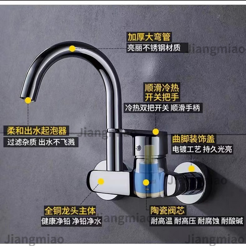 Grifo Giratorio de Cocina Empotrado para Agua Fría y Caliente, Acero Inoxidable