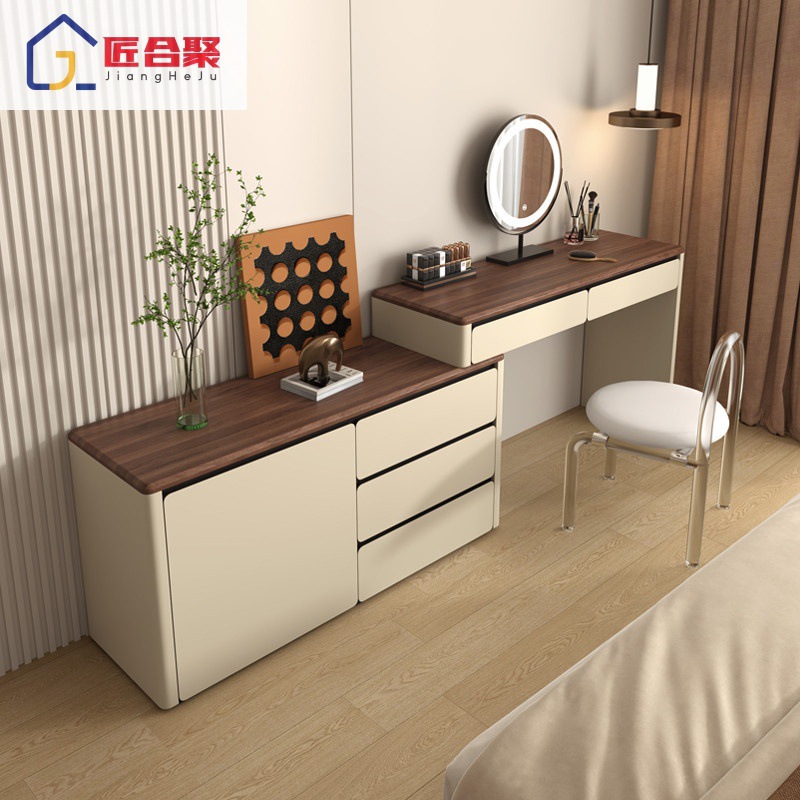 Cream Solid Wood Dressing Table Bedroom Simple Dressing Table Cupboard Integrated Storage Cabinet Walnut Color Painted Dressing Table