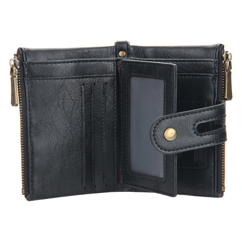 Baellerry High-End New Men's Large-Capacity Short Wallet Anti-Lost Chain Double Zipper Multi-Card Slot Wallet