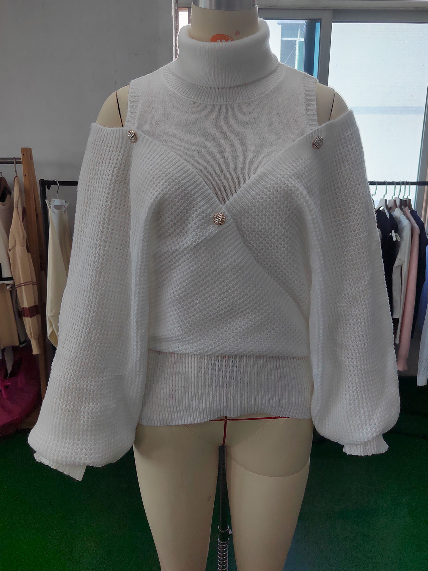 Women's Clothing 2024 new autumn and winter sweater women's clothing off shoulder long sleeved solid color pullover high necked sweater_voghion.com