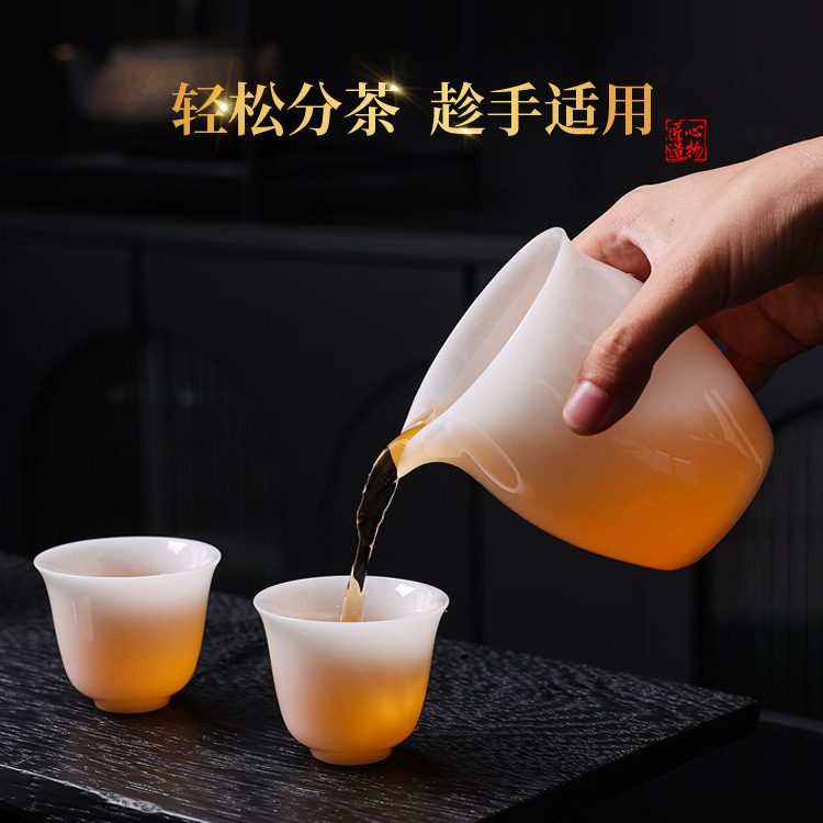 冰种璞玉瓷公道杯陶瓷分茶器茶海匀杯家用德化白瓷手抓公杯大容量|undefined