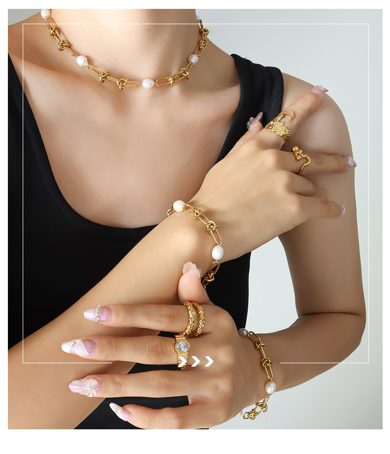 Fashion Geometric Titanium Steel Beaded Bracelets Necklace 1 Piece