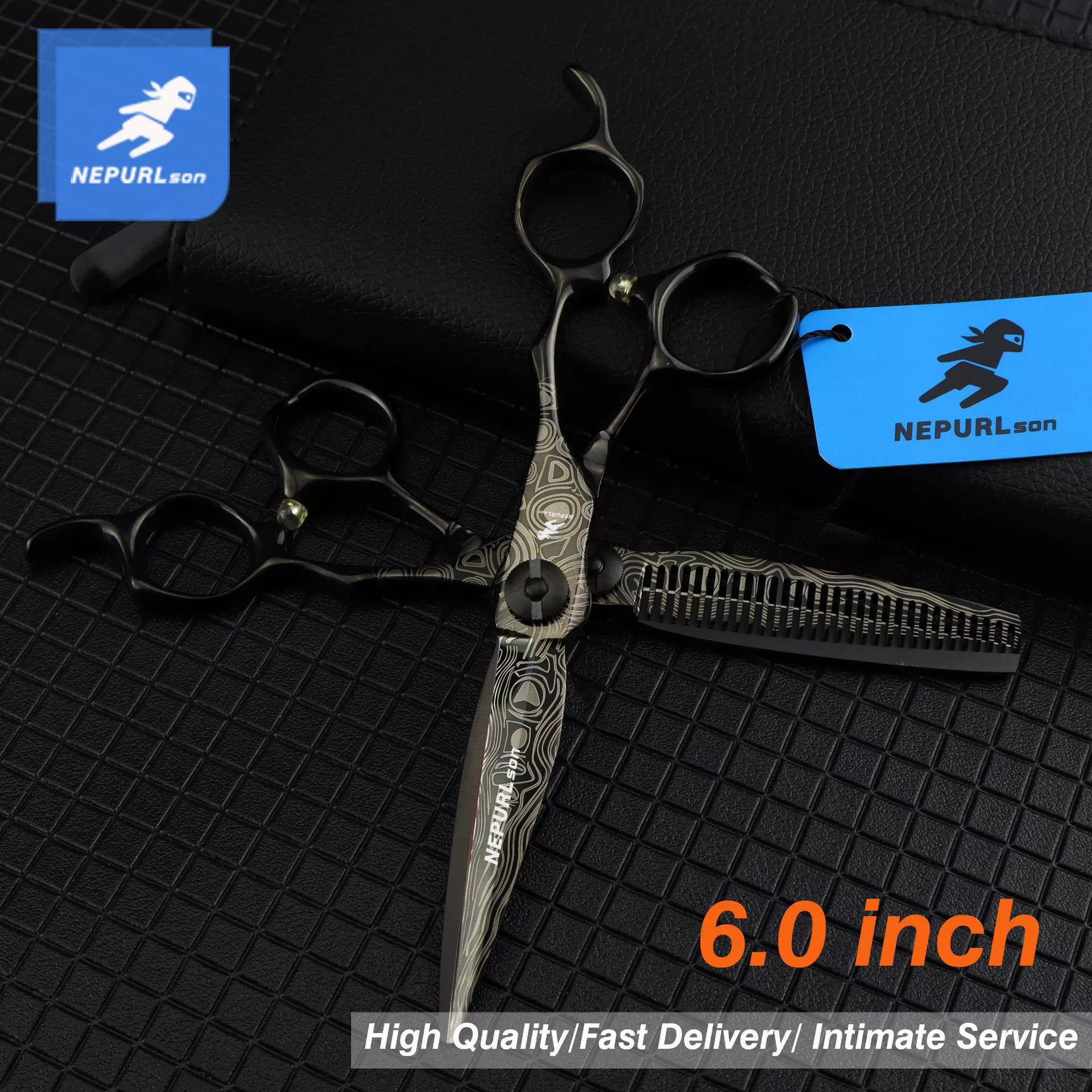 Черные 6,0 дюймов Nepsen черная сталь Парикмахерские ножницы из дамасской стали Парикмахерские ножницы зубные ножницы тонкие ножницы