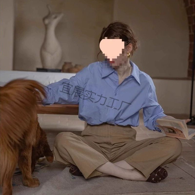 Французская многослойная синяя рубашка для женщин весна-осень 2025, новая миниатюрная свободная рубашка с длинным рукавом, профессиональный топ для работы