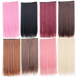 Color wig 5-card hair patch one-piece thickened straight hair five-clip hair curtain European and American chemical fiber pad hair patch