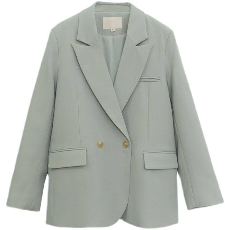 Áo vest nữ dáng suông rộng cổ vest tay dài phối túi, chất liệu polyester cao cấp — Màu xanh bạc hà chi tiết 4