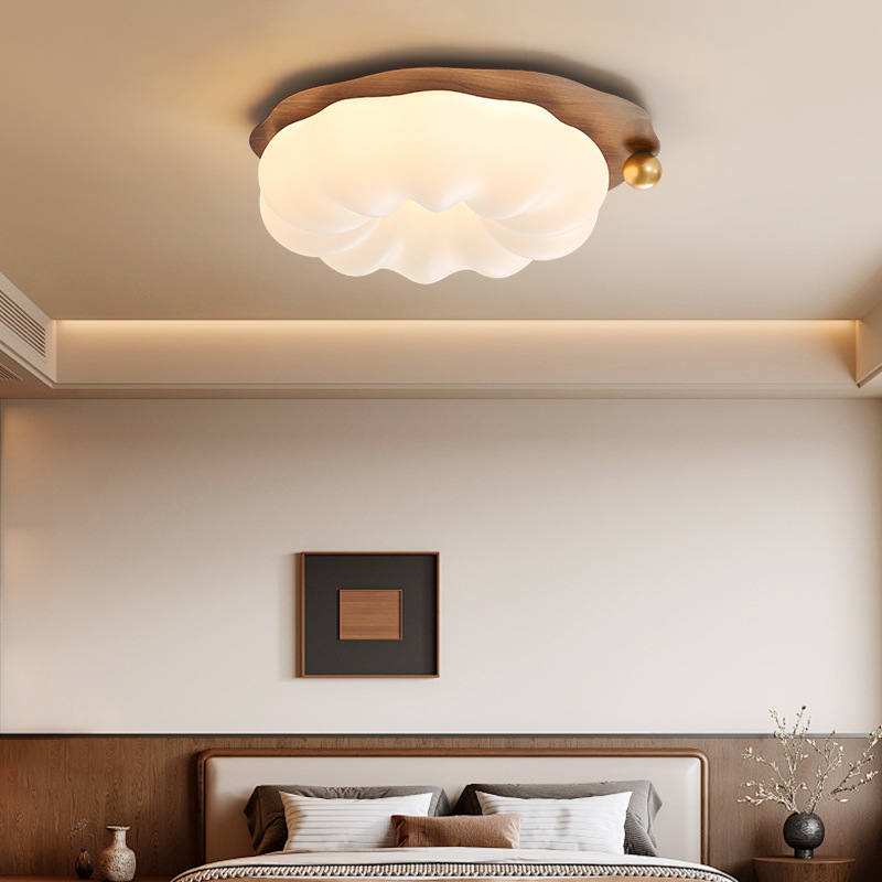 Lámpara de techo de dormitorio de calabaza de estilo antiguo, crema francesa, protección ocular, lámpara de habitación para niños, lámpara de habitación de grano de madera de nogal retro