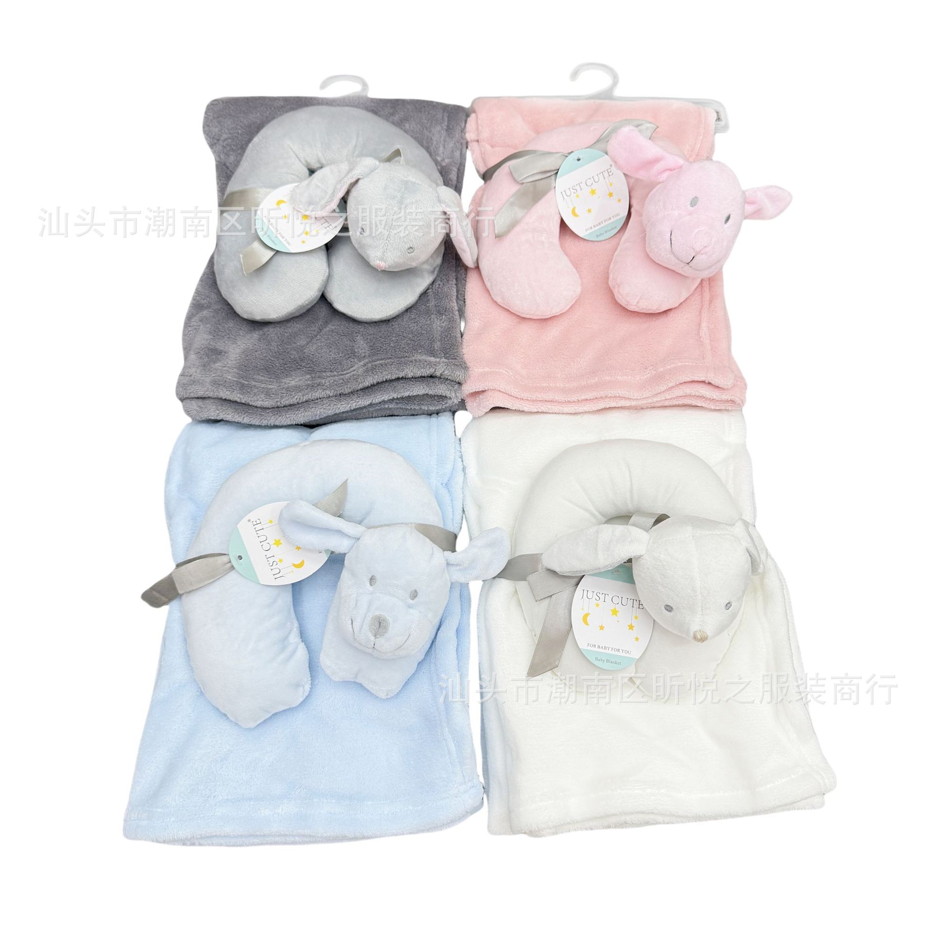 Juego de Manta y Almohada Cervical en U de Terciopelo de Coral para Recién Nacidos y Bebés