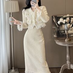 秋季法式富家千金风半身裙两件套女感御姐短外套小香风套装裙