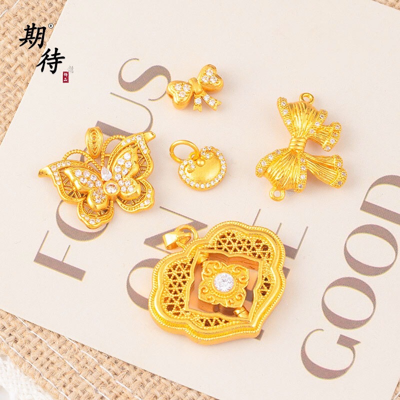 Vietnamese Gold-Plated Large Bowknot Luxury Fashion Pendant with High Color Retention, Diamond-Encrusted Double-Layer Butterfly Pendant Jewelry Vietnamese Gold-Plated Large Bowknot Luxury Fashion Pendant with High Color Retention, Diamond-Encrusted Double-Layer Butterfly Pendant Jewelry