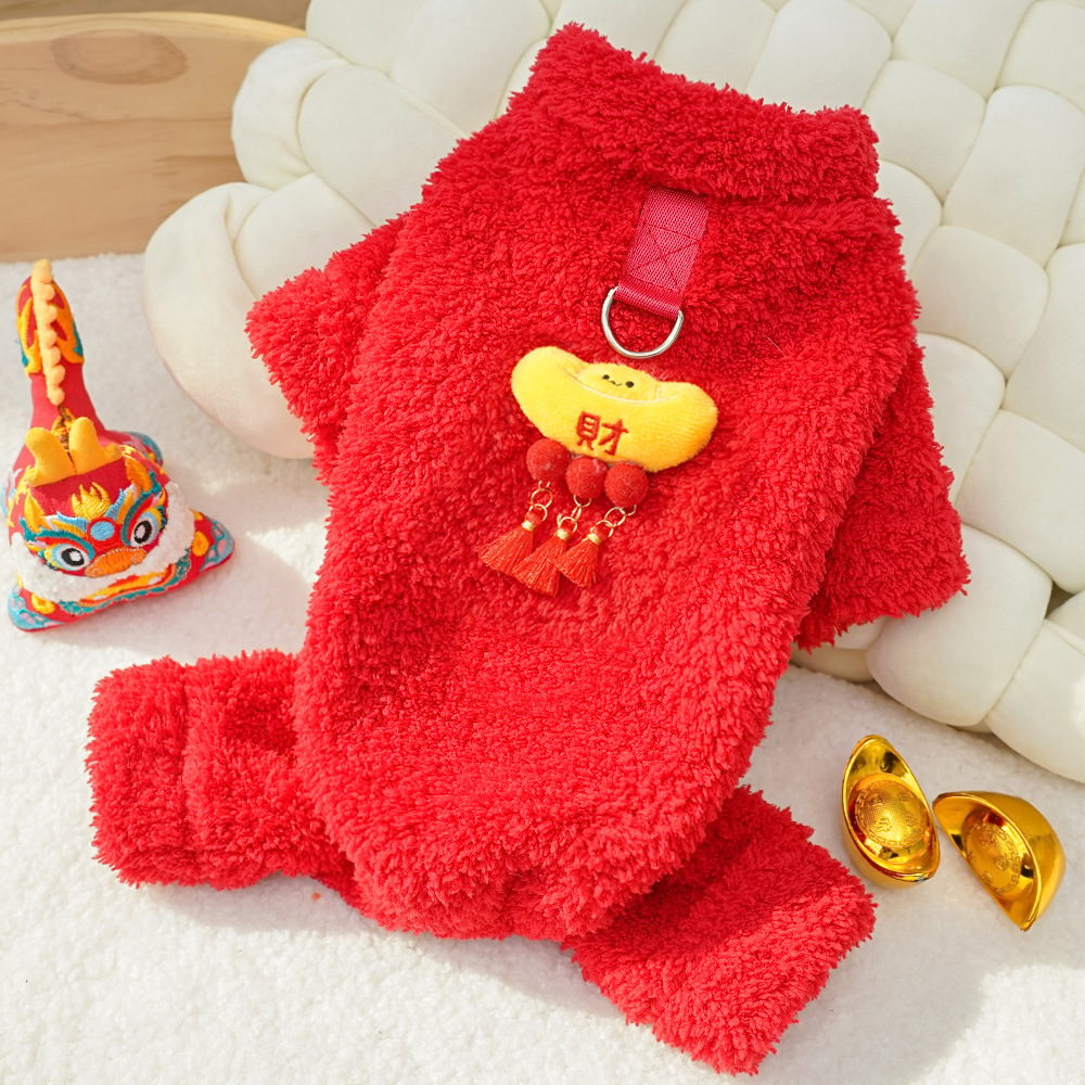 Año Nuevo mascotas perros gatos gruesos de peluche perros de cuatro patas cálidos Teddy Bear otoño invierno ropa de gato