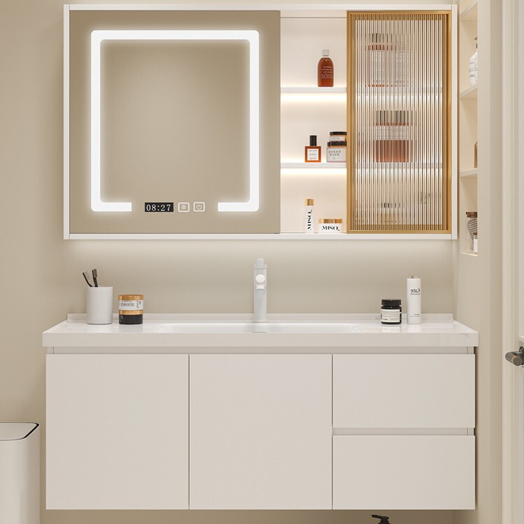 Light Luxury Slate Bathroom Cabinet Set, Solid Wood Modern Minimalist Bathroom Vanity Sink Cabinet Set