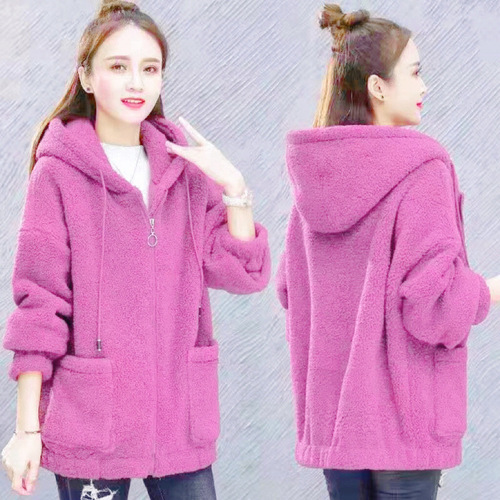 Bestselling Women's Middle-Aged Outwear Winter Lamb Wool Coat, Thick Loose Plus Size Casual Fleece Sweatshirt, Mother's Outfit