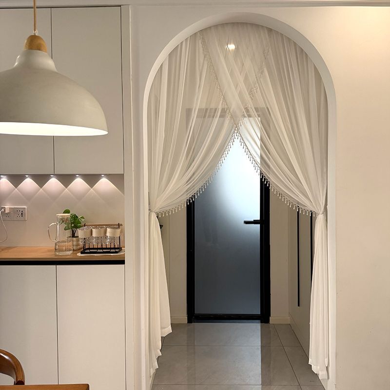 R5X French Cream Style Gauze Curtain Door Frame Decorative Curtain Entrance Partition Door Curtain Beautiful Pearl Lace Light-Transmitting Curtain Free