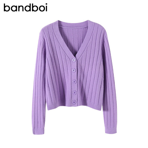  autumn and winter short style exterior wear loose net red long-sleeved v-neck sweater knitted sweater cardigan coat top for women's wholesale