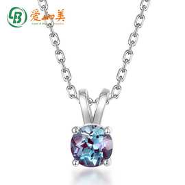 简约可爱小兔子吊坠锁骨链S925纯银培育亚历山大石小清新项链批发