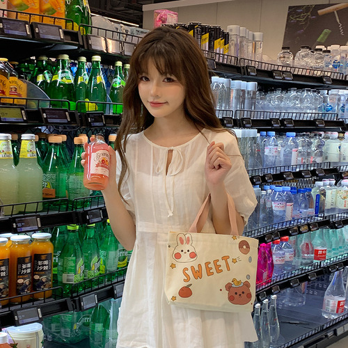 Canvas bag female cartoon canvas handbag small shoulder bag ins Korean version cute casual handbag one piece drop shipping