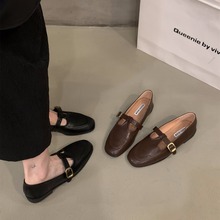 平底方头英伦风小皮鞋女鞋子2024新款春秋季黑色单鞋法式玛丽珍鞋