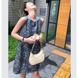 法式设计感郁金香印花减龄无袖连衣裙女夏季新款时尚气质显瘦背心