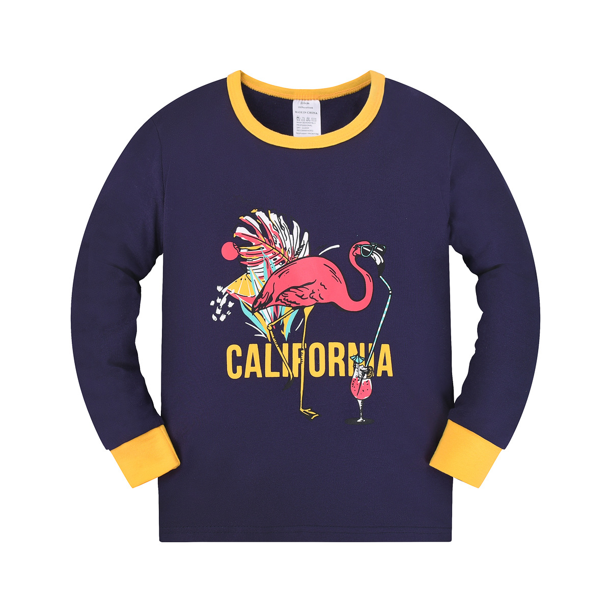 Ropa de aire acondicionado delgada de verano niñas cuello redondo manga larga ropa de vestir para el hogar conjunto de dibujos animados imprimidos pijamas de niños al por mayor