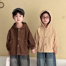 儿童灯芯绒短外套春秋款连帽男童装女童夹克2025新款春秋季宝宝