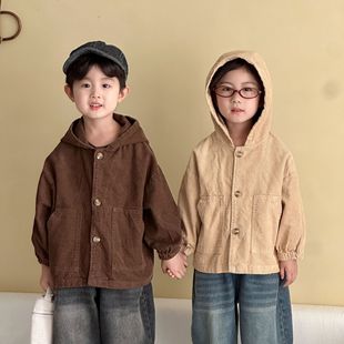 Children's Corduroy Short Jacket Spring & Fall Hooded Boys' Clothing Girls' Jackets 2025 New Spring and Autum Baby