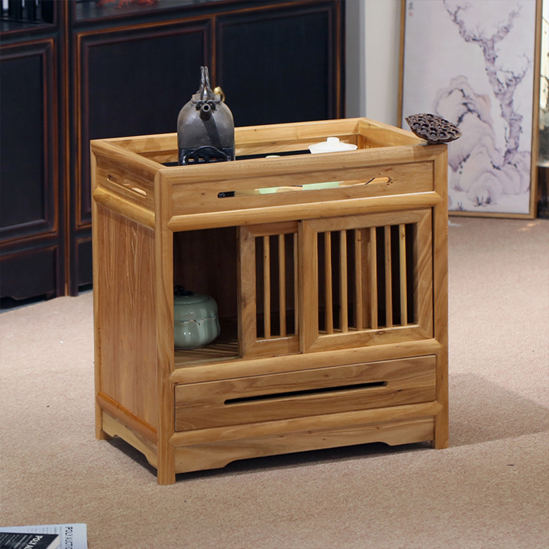 Old Elm Zen new Chinese tea cabinet solid wood tea room living room furniture Tea side cabinet low cabinet tea table side cabinet