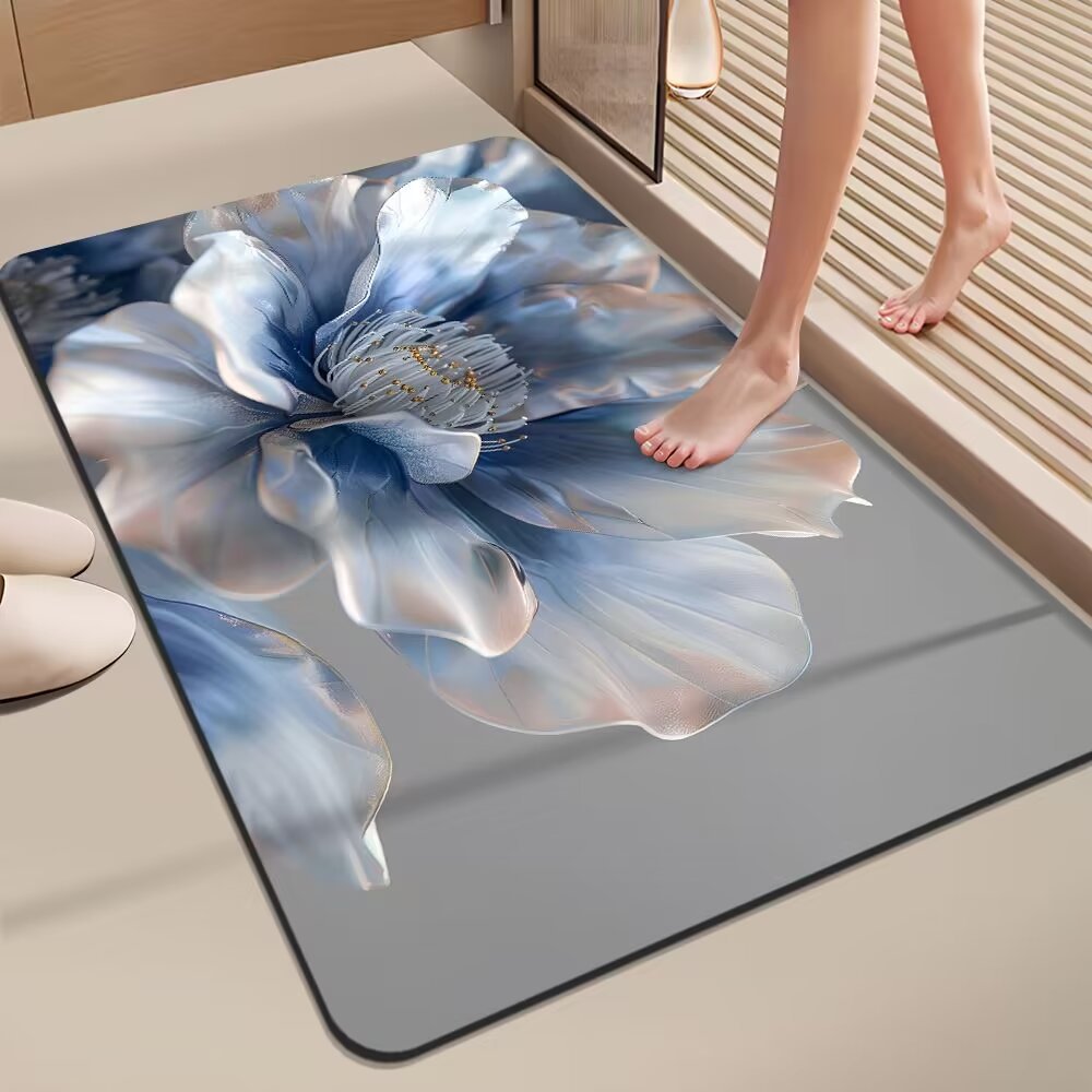 Nordic Style Three-Dimensional Flower Bathroom Floor Mat Diatom Mud Absorbent Dirt-Resistant Bathroom Door Mat Household Quick-Drying Non-Slip Foot Mat