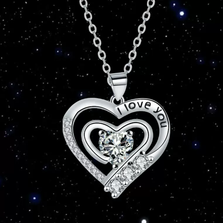 跨境热卖心型吊坠欧美时尚款高品质染黑字母镶钻l项链女厂家直销