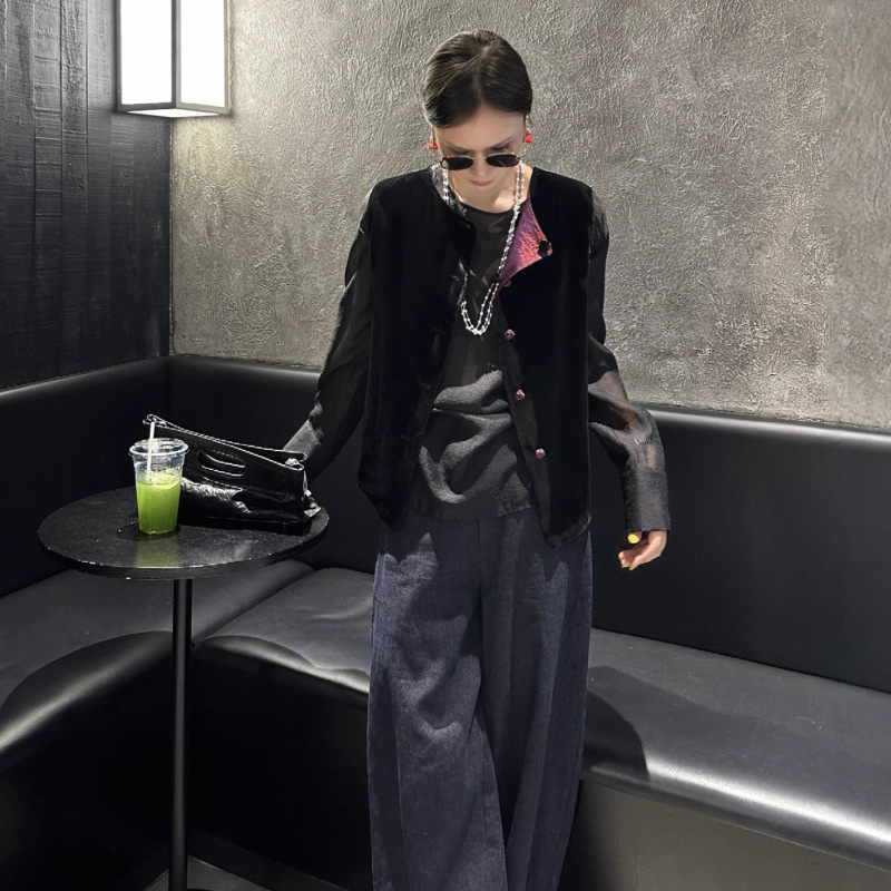 新中式真丝丝绒拼龟背流光缎马甲一衣四穿超百搭不挑人背心上衣|undefined