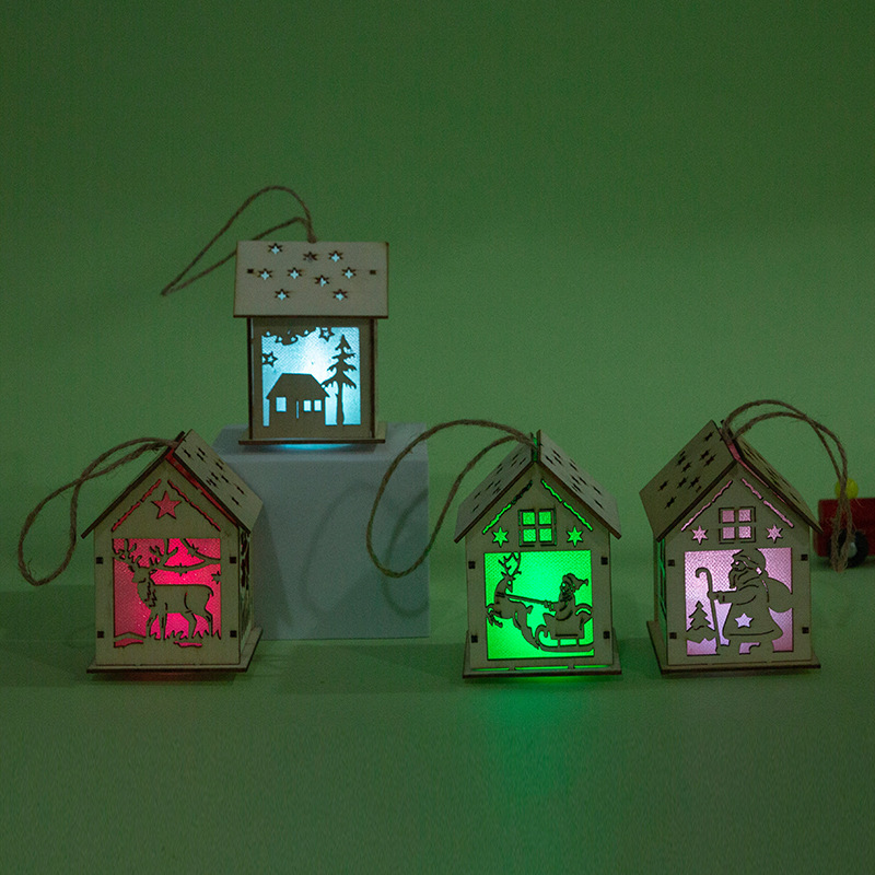 Decoraciones navideñas luminosas de madera luz de la noche casa DIY Navidad pequeños adornos de árbol de Navidad