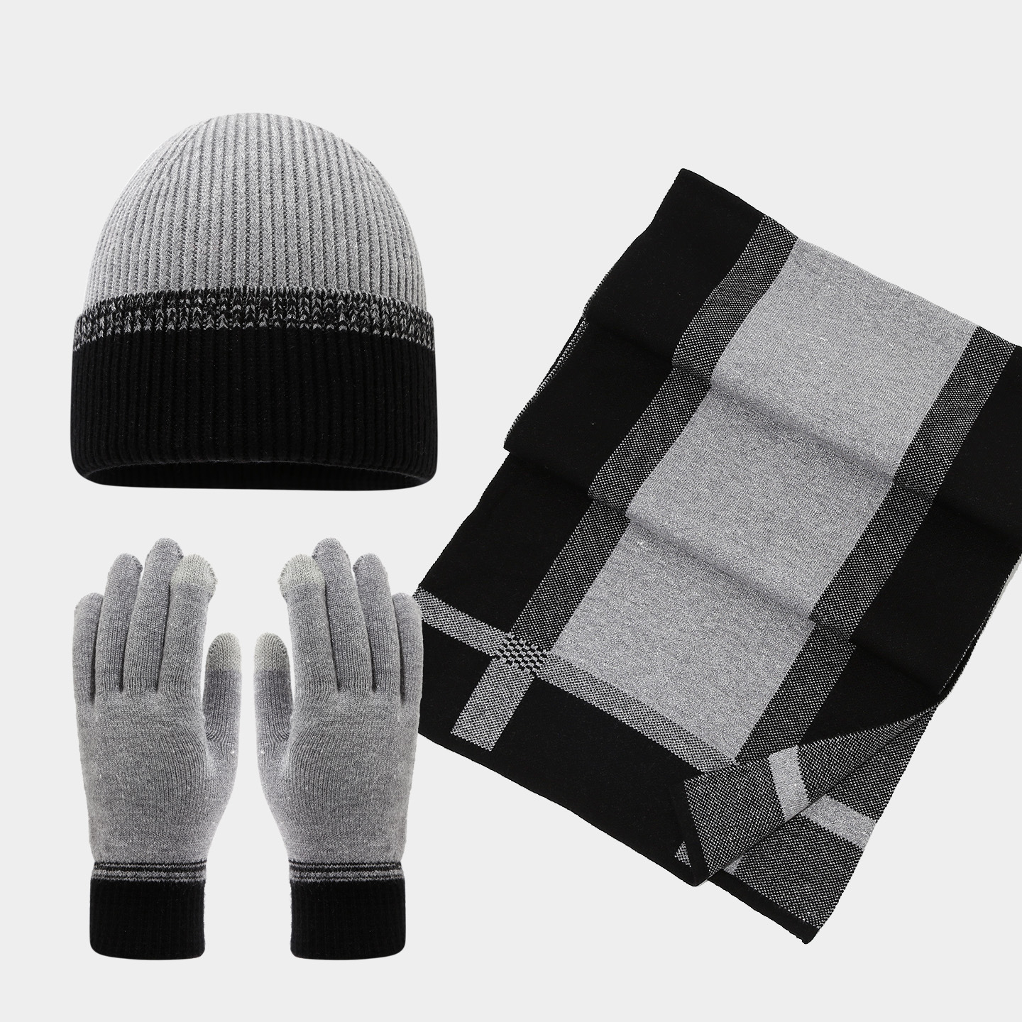 Sombrero bufandas guantes de tres piezas de alta sensación de hombre y mujer para engrosar el nuevo otoño y invierno de costura de moda de abrigo image 1