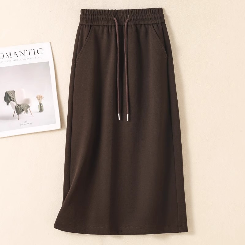 [Fleece/Regular Style] Autumn and Winter Skirts for Women Plus Size Elastic Waist Tie Straight Mid-Length Sweatshirt Skirt