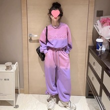 女宝宝休闲裤渐变两件套春秋款2024洋气字母韩版时髦上衣卫裤套装