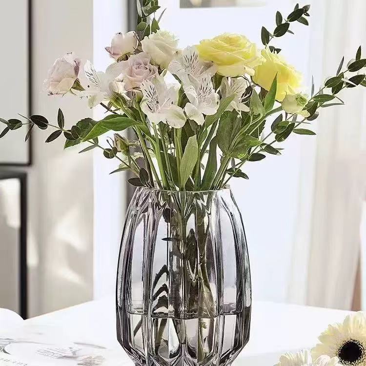 Vaso de vidrio de lujo nórdico, sala de estar transparente, decoración de flores de alto nivel, decoración de flores exquisitas.