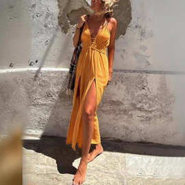 Sexy Cami Dress With Double Slit Hem性感吊带下摆双开叉连衣裙