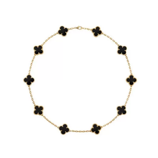 Factory Direct Supply Gold Black Agate Ten-Flower Necklace Double-Sided Four-Leaf Clover Clavicle Chain Vanjia Luxury Brand