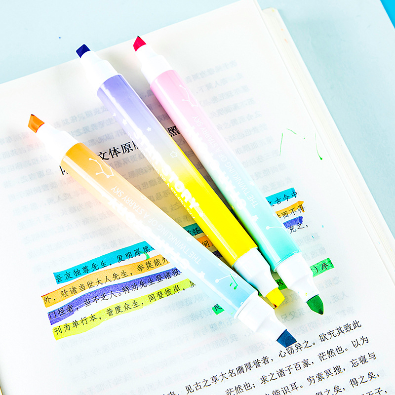 H273-3 PCs pluma fluorescente de dos colores de doble cabeza pluma de marcado de estudiante pluma de cuenta de mano que marca la pluma de marcado incorrecto que cubre el color que no cubre las palabras
