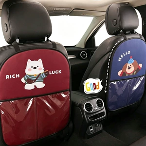 Women's Cute Cartoon Car Seat Back Anti-Kick Pad, Car Seat Back Anti-Stain Pad with Storage Strap