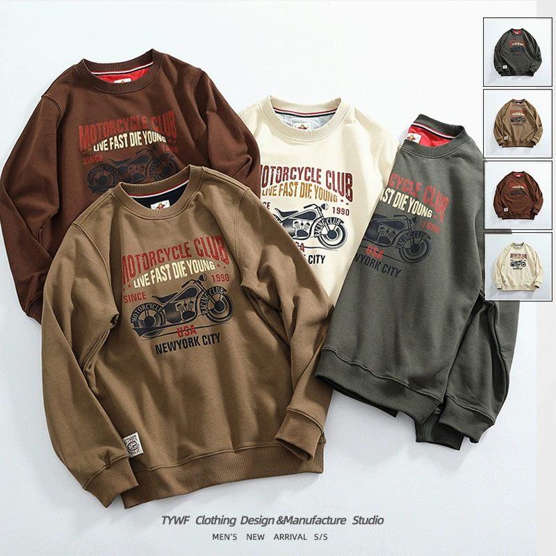 320g прилив! Американский ретро мотоциклетный мотоцикл с толстым текстурным свитером мужской шерстяной свитер нижний топ
