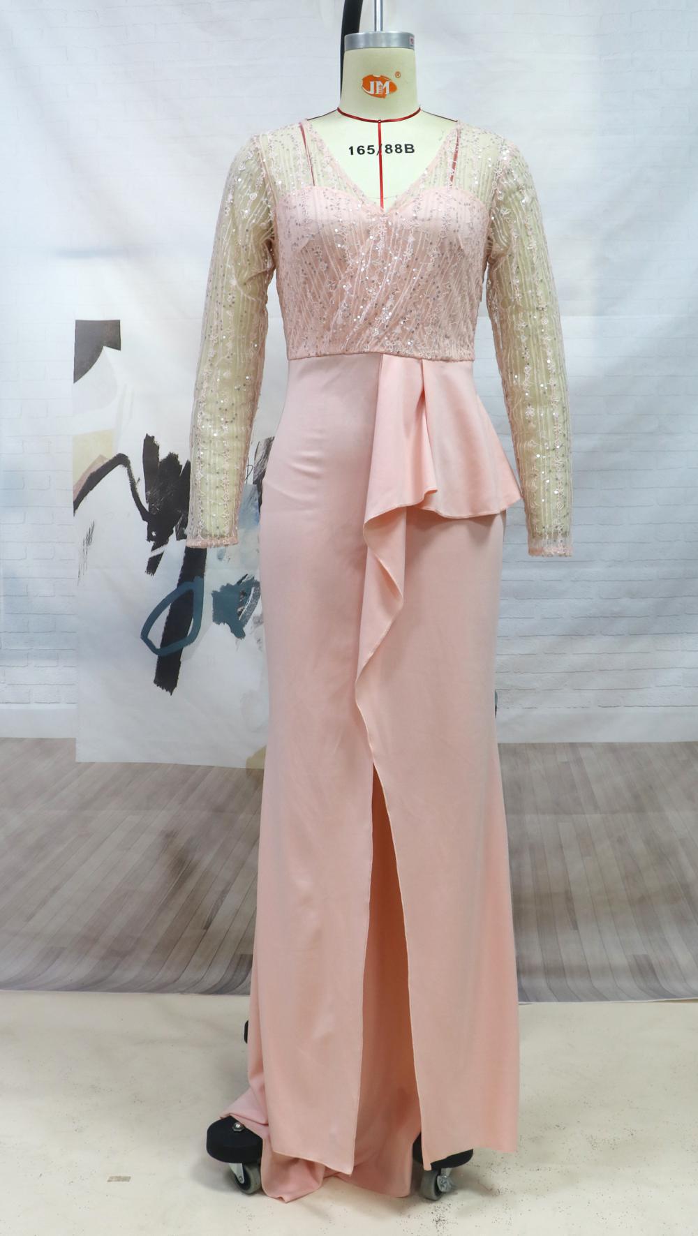 Primavera y verano nuevo lentejuelas de lentejuelas Vestido de manga larga encaje largo split sexy vaina vestido de noche