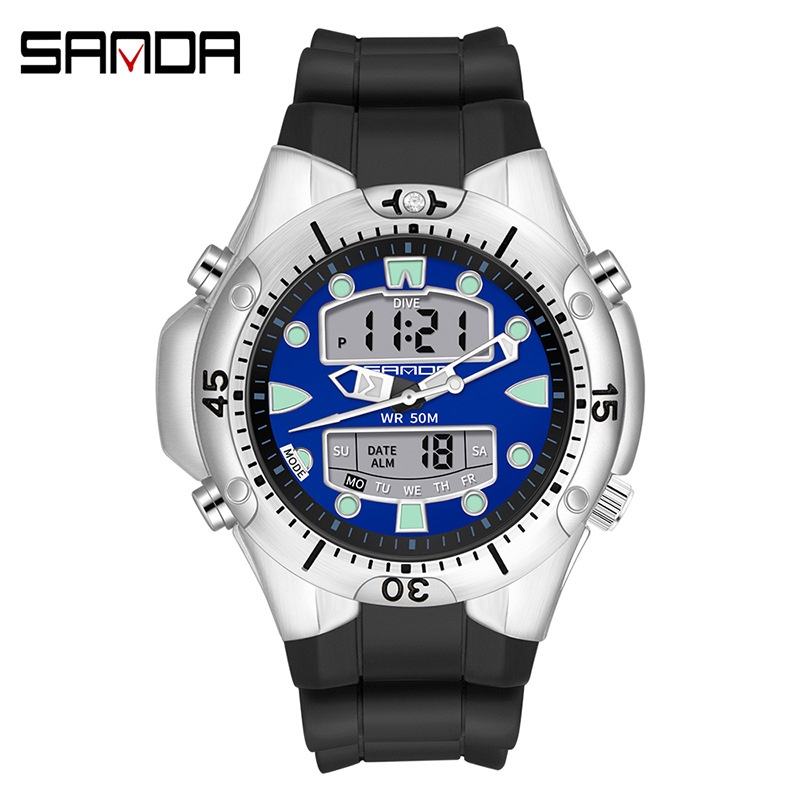 SANDA 3009 reloj de moda deportes luminoso estudiante reloj electrónico reloj de cuarzo impermeable de los hombres