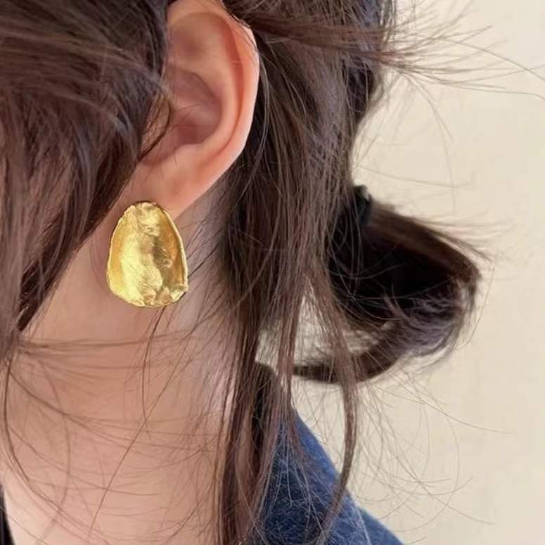 欧美风博主同款不规则耳钉女手工锤纹肌理感耳环简约气质百搭耳饰