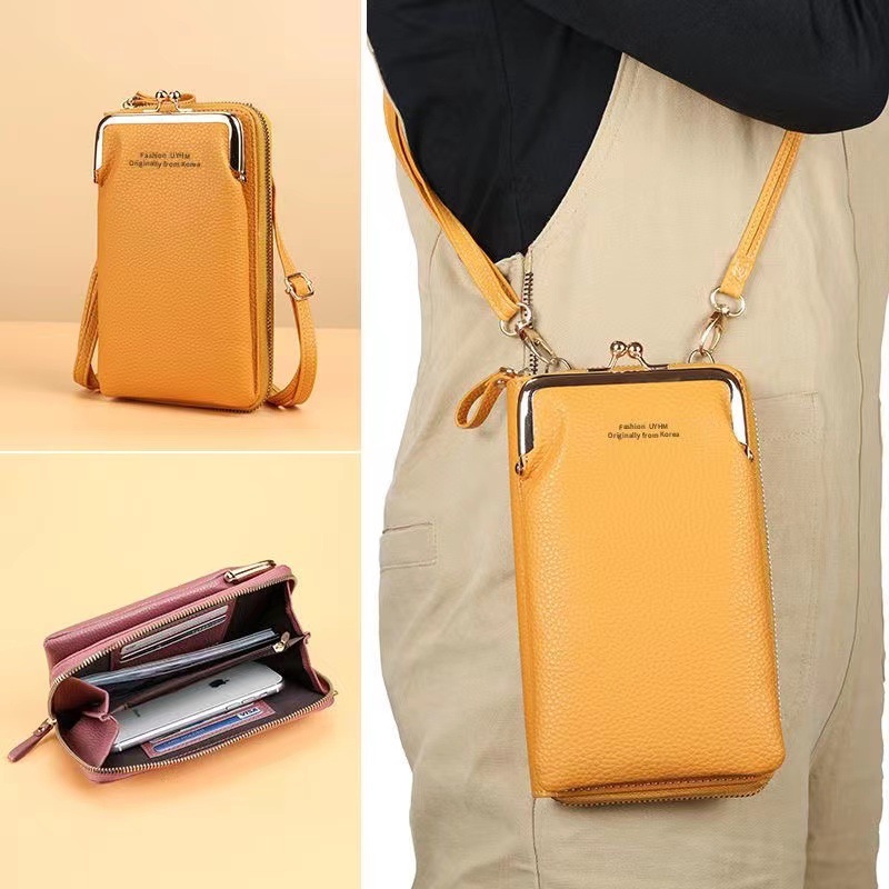 Nuevo bolso del teléfono móvil Bolso pequeño de las mujeres Cartera de cremallera vertical Patrón de lychee de moda japonesa y coreana Bolso bandolera multifuncional