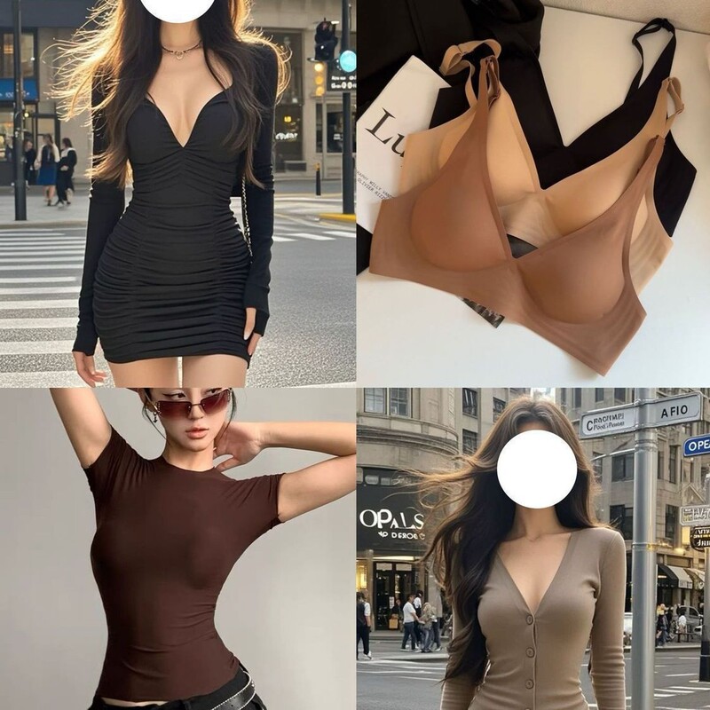 Sk*Ms Same Style One-Piece Deep V Jelly Soft Support Seamless Bra for Women with Small Bust, No Underwire Push-Up Bra