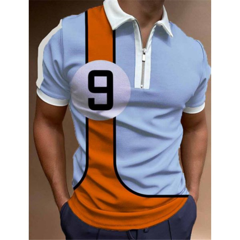 Camiseta Polo con Cierre de Solapa y Estampado Geométrico para Hombre, Estilo Europeo y Americano, Camiseta de Manga Corta de Verano para Hombre, Estilo Moderno Europeo y Americano 2025