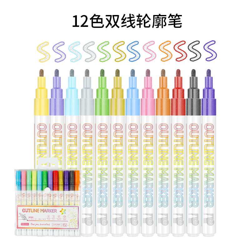 Somechi-bolígrafo de doble línea para planificador DIY, bolígrafo con purpurina para tarjetas de felicitación, marcador de graffiti para estudiantes, rotulador resaltador