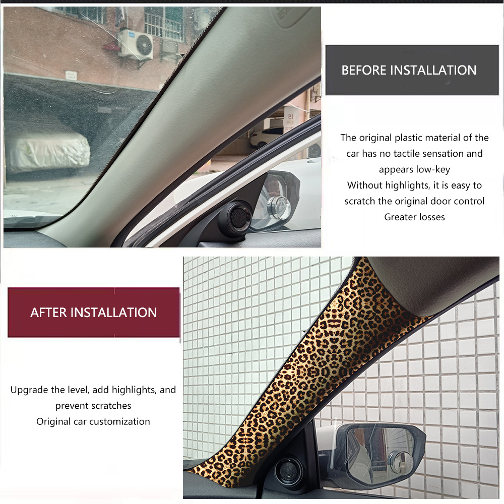 Cross-Border Car A/B Pillar Universal Self-Adhesive Leopard Print Fabric National Trend Modification Personalized Interior Accessories Film