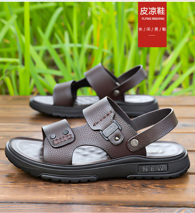 Dép sandal nam da bò lớp đầu hở ngón thoáng khí chống trượt đi biển và dạo phố — C6253 Màu nâu, C6253 Màu đen chi tiết 7